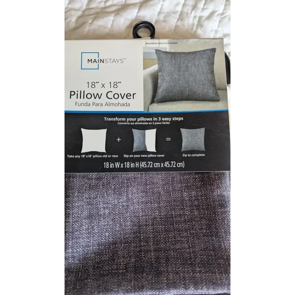 Grey Heathered Throw Pillow Cover Charcoal Gray Zip Enclosure 18x18 New
